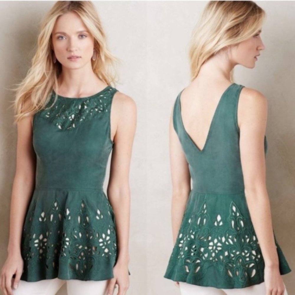 Anthropologie Kas New York Green Peplum Blouse